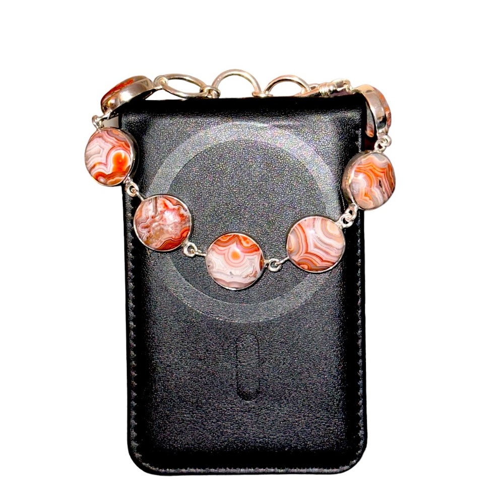 Solid Sterling Silver Crazy Lace Agate Bracelet. - image 1